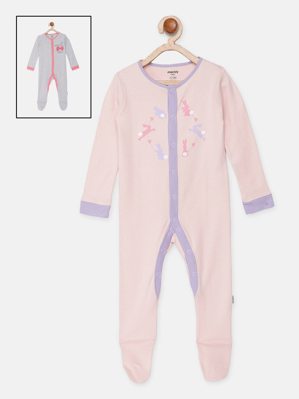 Rabbit Printed Sleepsuit - Pack of 2