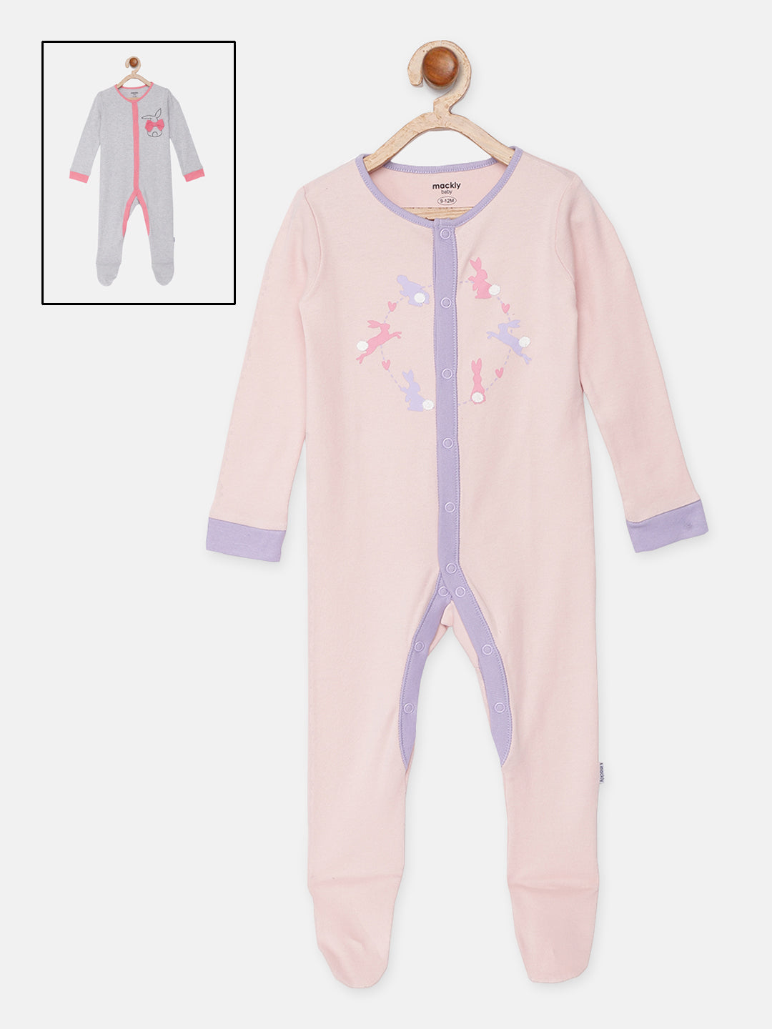 Rabbit Printed Sleepsuit - Pack of 2