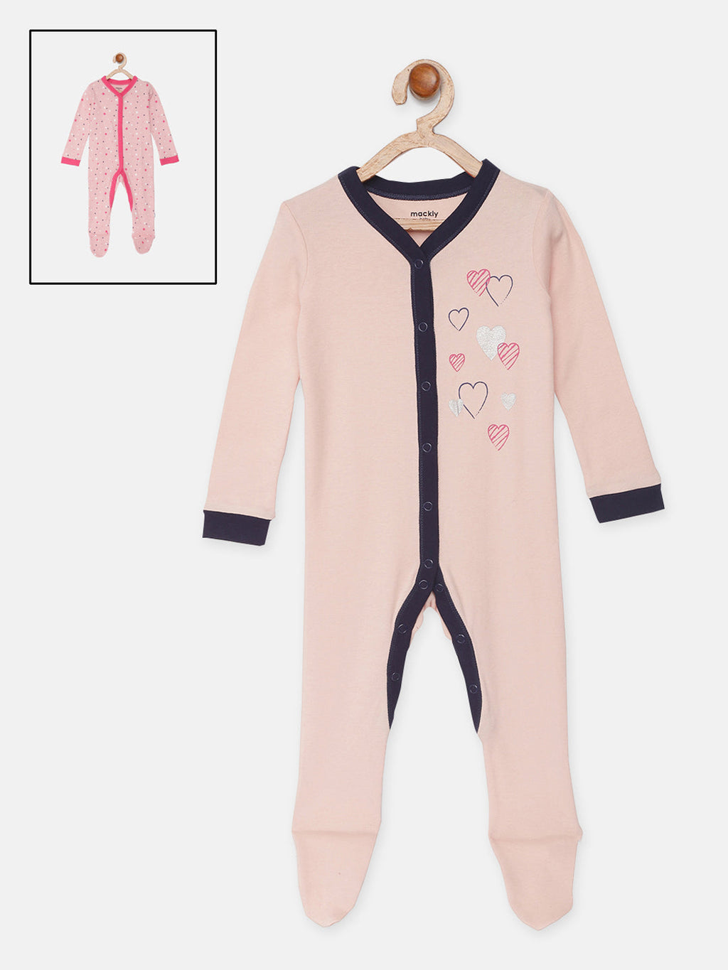 Heart Aop Printed Sleepsuit - Pack of 2