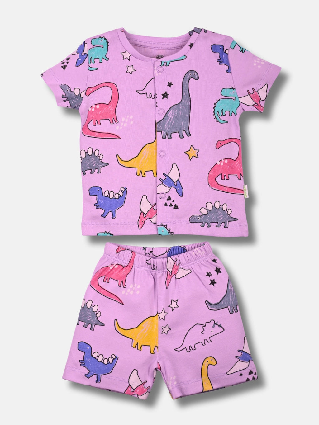 Babyclan Girls Cotton Top & Shorts Set - Front Open Printed - GIRLYOSAUR