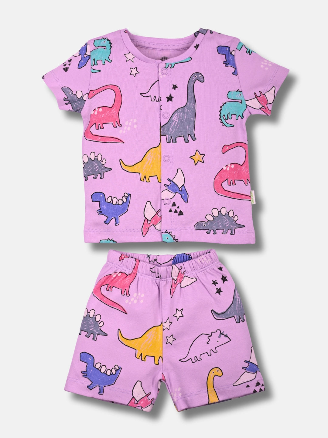 Babyclan Girls Cotton Top & Shorts Set - Front Open Printed - GIRLYOSAUR