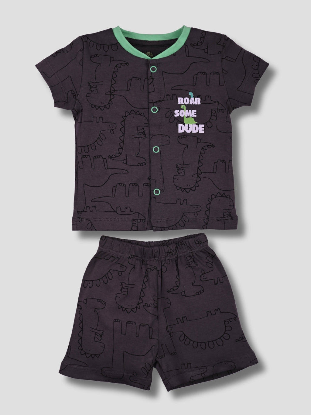 Babyclan Boys Cotton Top & Shorts Set - Front Open Printed - ROARSOME DUDE