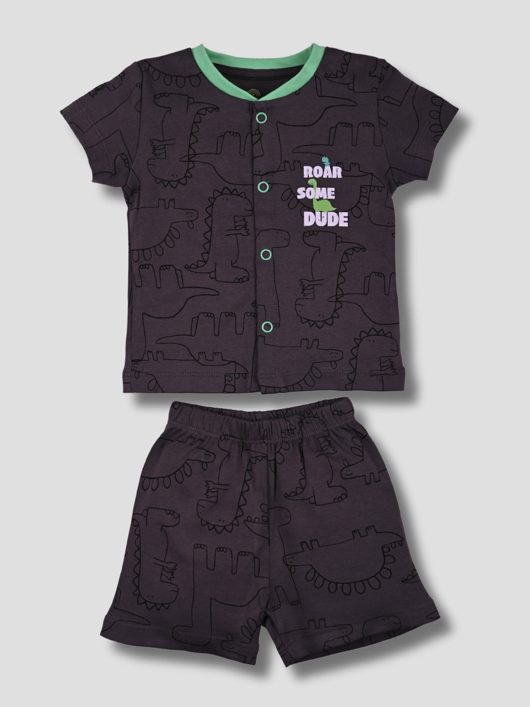 Babyclan Boys Cotton Top & Shorts Set - Front Open Printed - ROARSOME DUDE