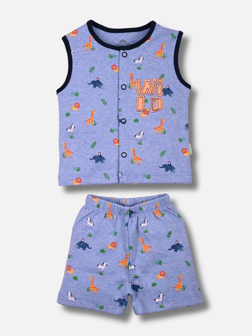 Babyclan Boys Sleeveless Cotton Top & Shorts Set - Front Open Printed - WILD