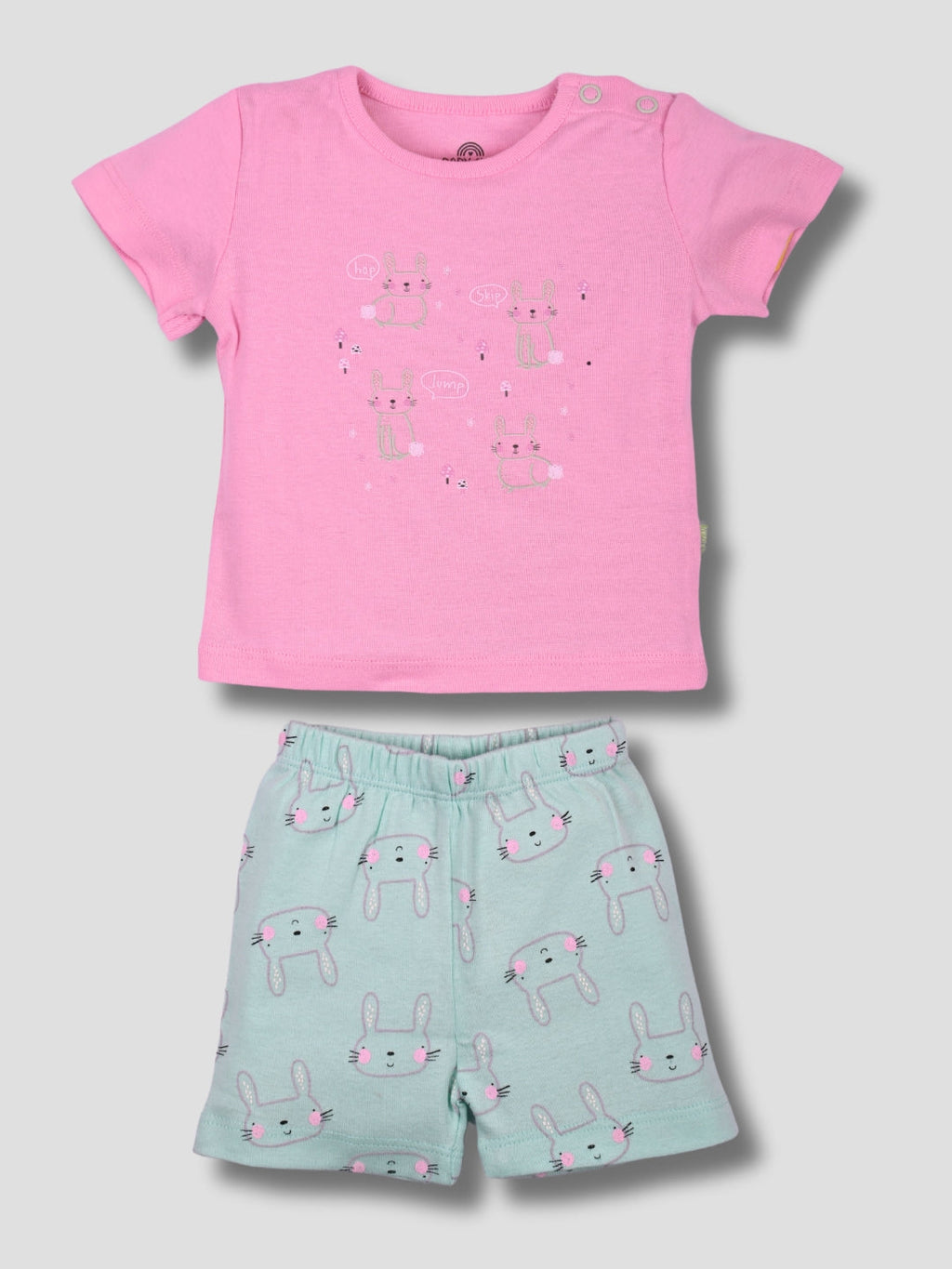 Babyclan Girls Cotton Top & Shorts Set - Snap Neck Printed - BABY BUNNY
