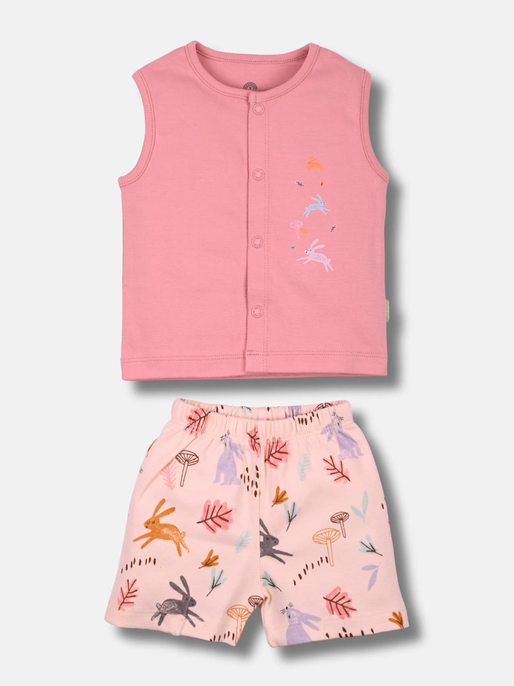 Babyclan Girls Sleeveless Cotton Top & Shorts Set - Front Open Printed - TRUCKLET TOTS