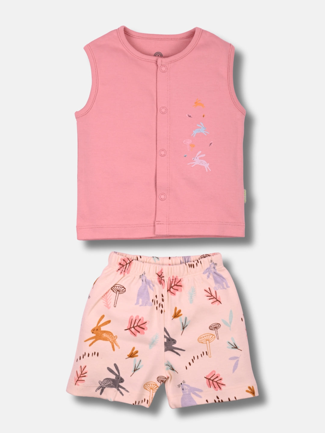 Babyclan Girls Sleeveless Cotton Top & Shorts Set - Front Open Printed - TRUCKLET TOTS