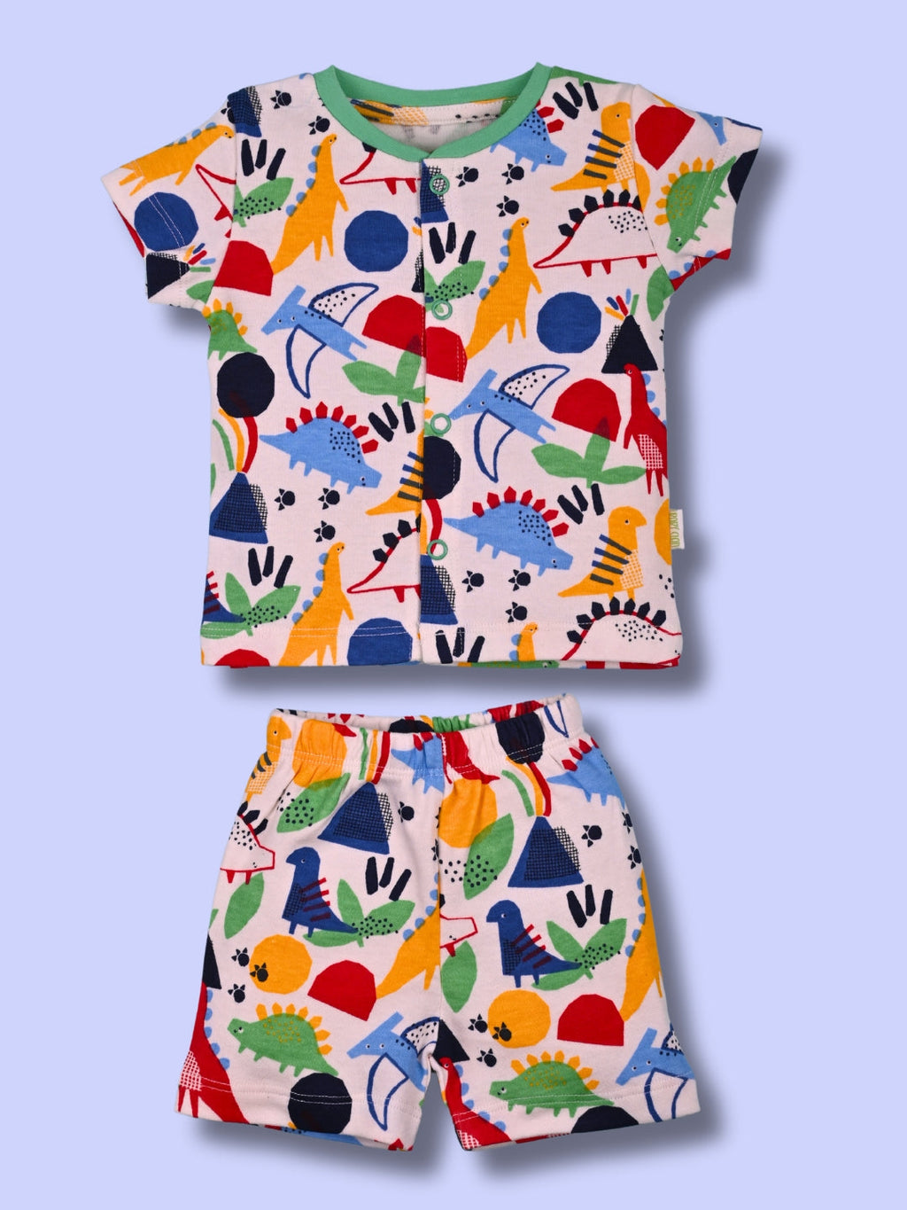 Babyclan Girls Cotton Top & Shorts Set - Front Open Printed - RAINBOW REX