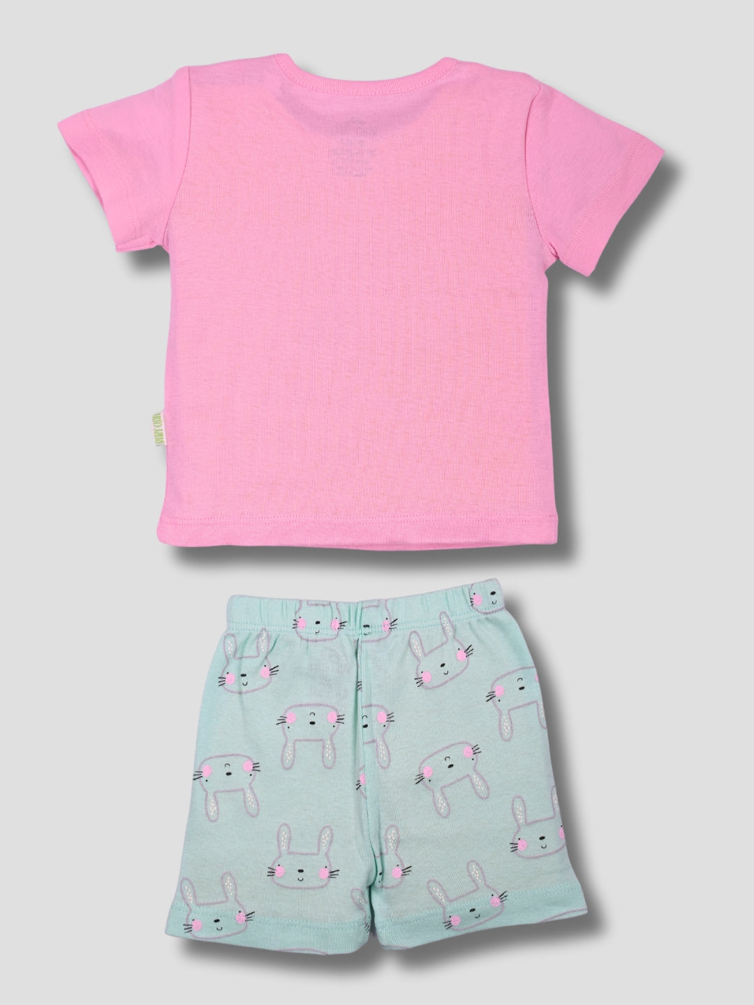 Babyclan Girls Cotton Top & Shorts Set - Snap Neck Printed - BABY BUNNY