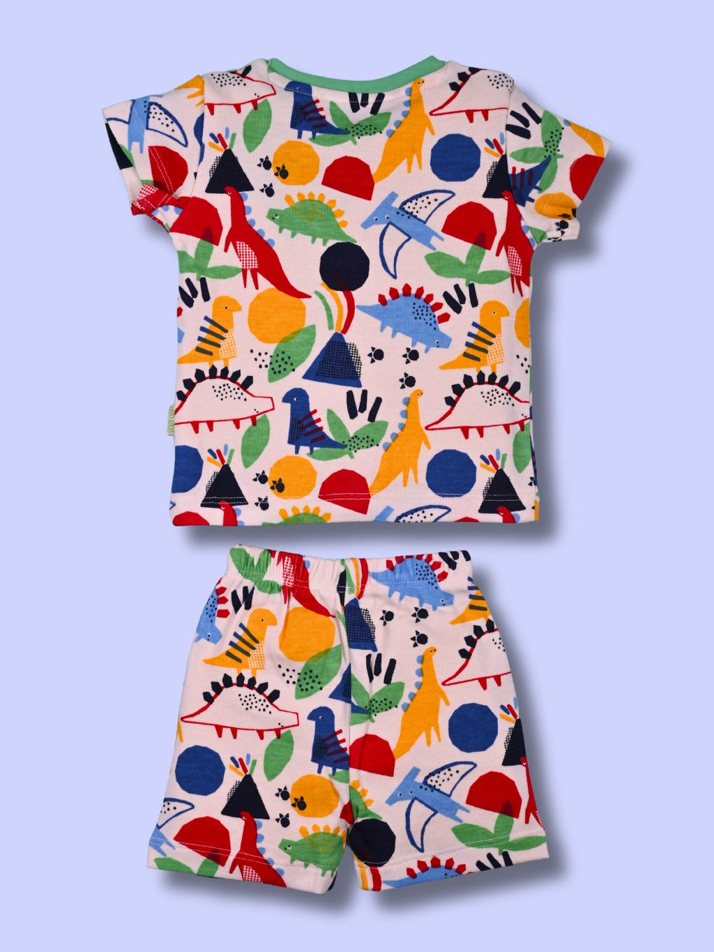 Babyclan Girls Cotton Top & Shorts Set - Front Open Printed - RAINBOW REX