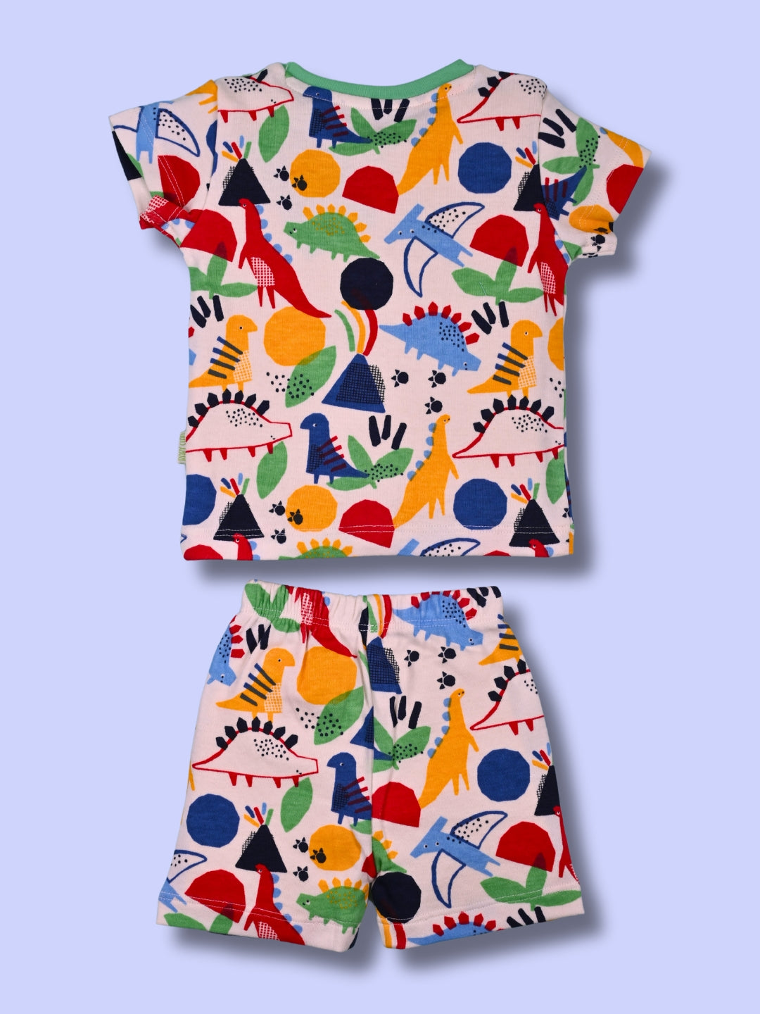 Babyclan Girls Cotton Top & Shorts Set - Front Open Printed - RAINBOW REX