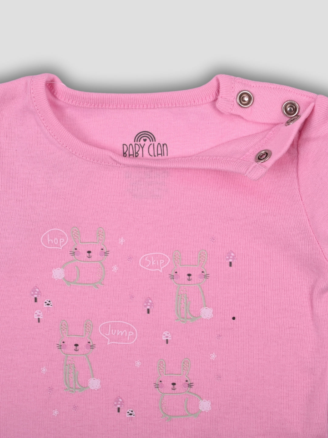 Babyclan Girls Cotton Top & Shorts Set - Snap Neck Printed - BABY BUNNY