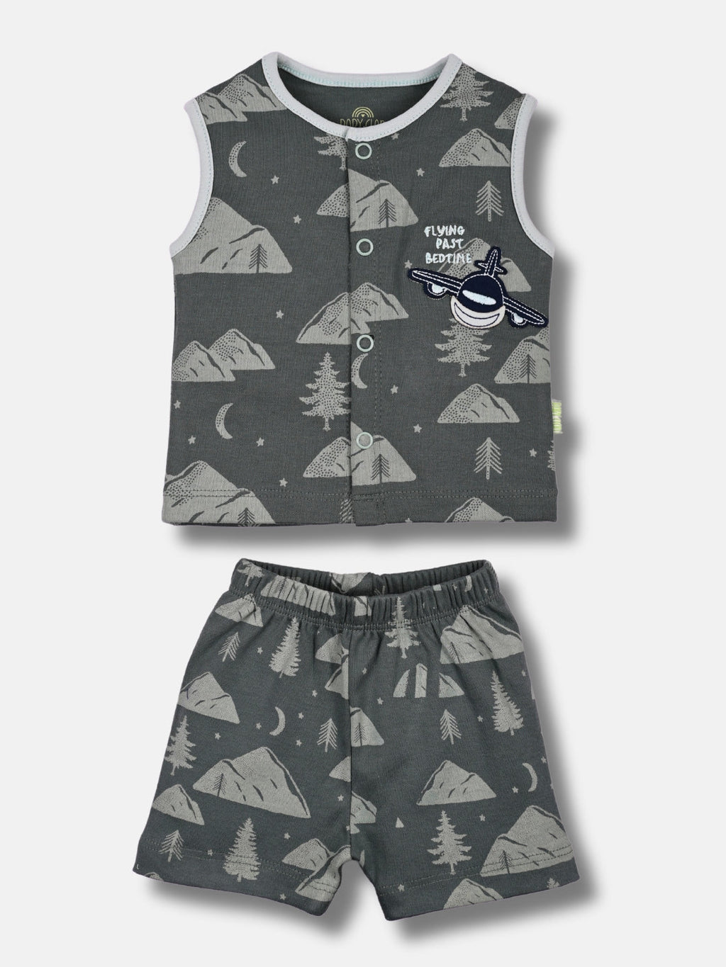 Babyclan Boys Sleeveless Cotton Top & Shorts Set - Front Open Printed - FLYING PAST BED TIME