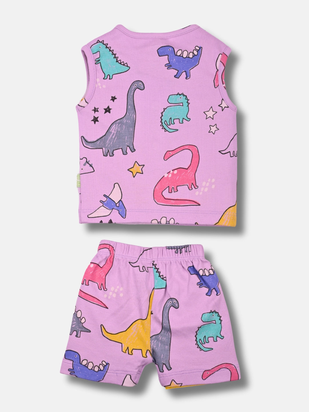 Babyclan Girls Sleeveless Cotton Top & Shorts Set - Front Open Printed - ROSY RAPTORS