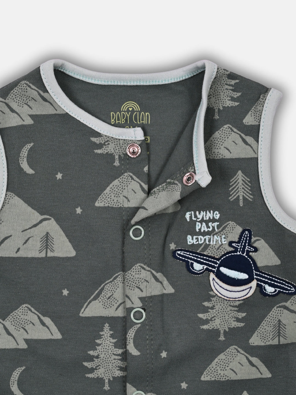 Babyclan Boys Sleeveless Cotton Top & Shorts Set - Front Open Printed - FLYING PAST BED TIME