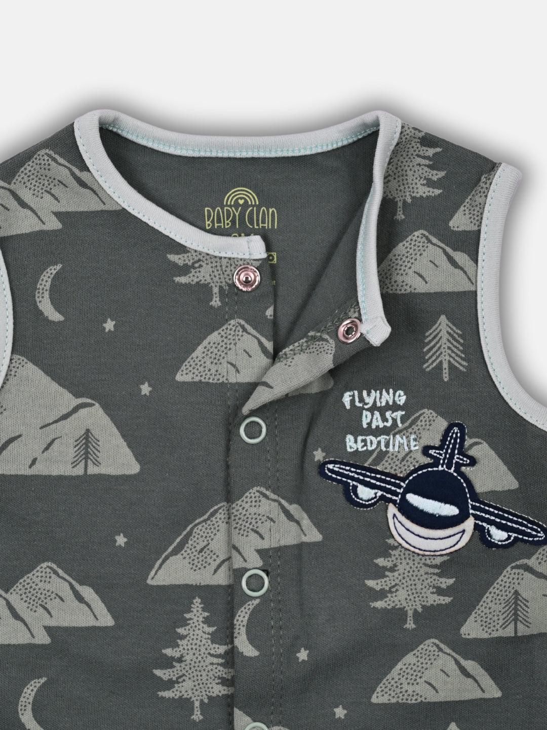 Babyclan Boys Sleeveless Cotton Top & Shorts Set - Front Open Printed - FLYING PAST BED TIME