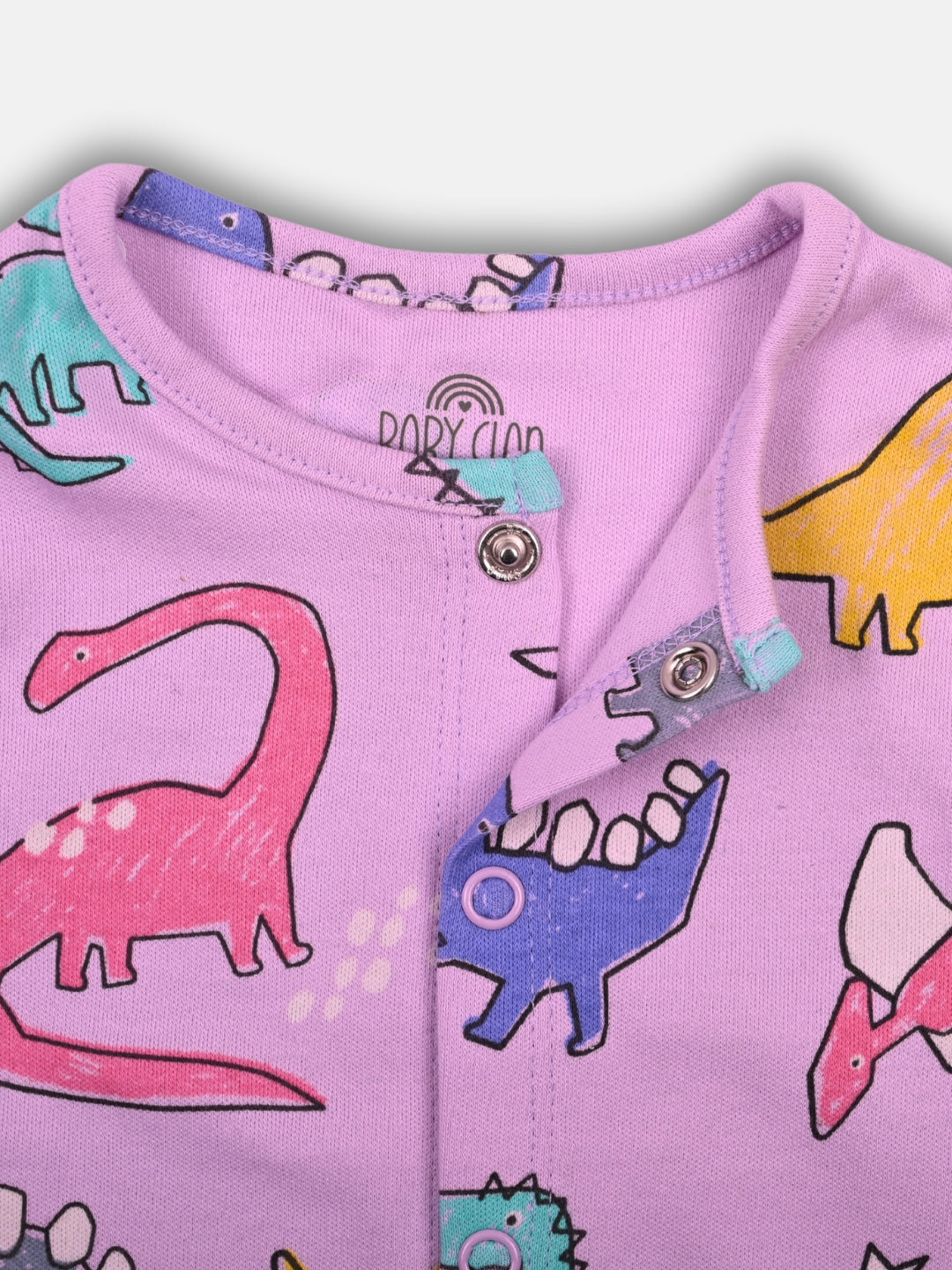 Babyclan Girls Sleeveless Cotton Top & Shorts Set - Front Open Printed - ROSY RAPTORS