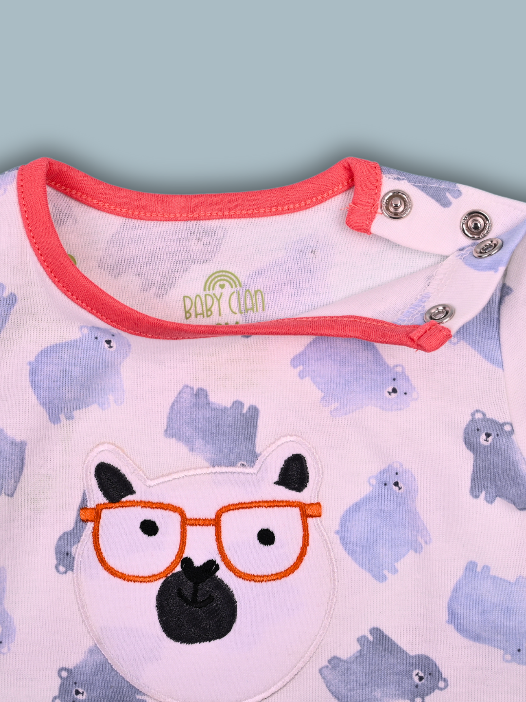 Babyclan Boys Cotton Top & Shorts Set - Snap Neck Printed - SNOW CLUB