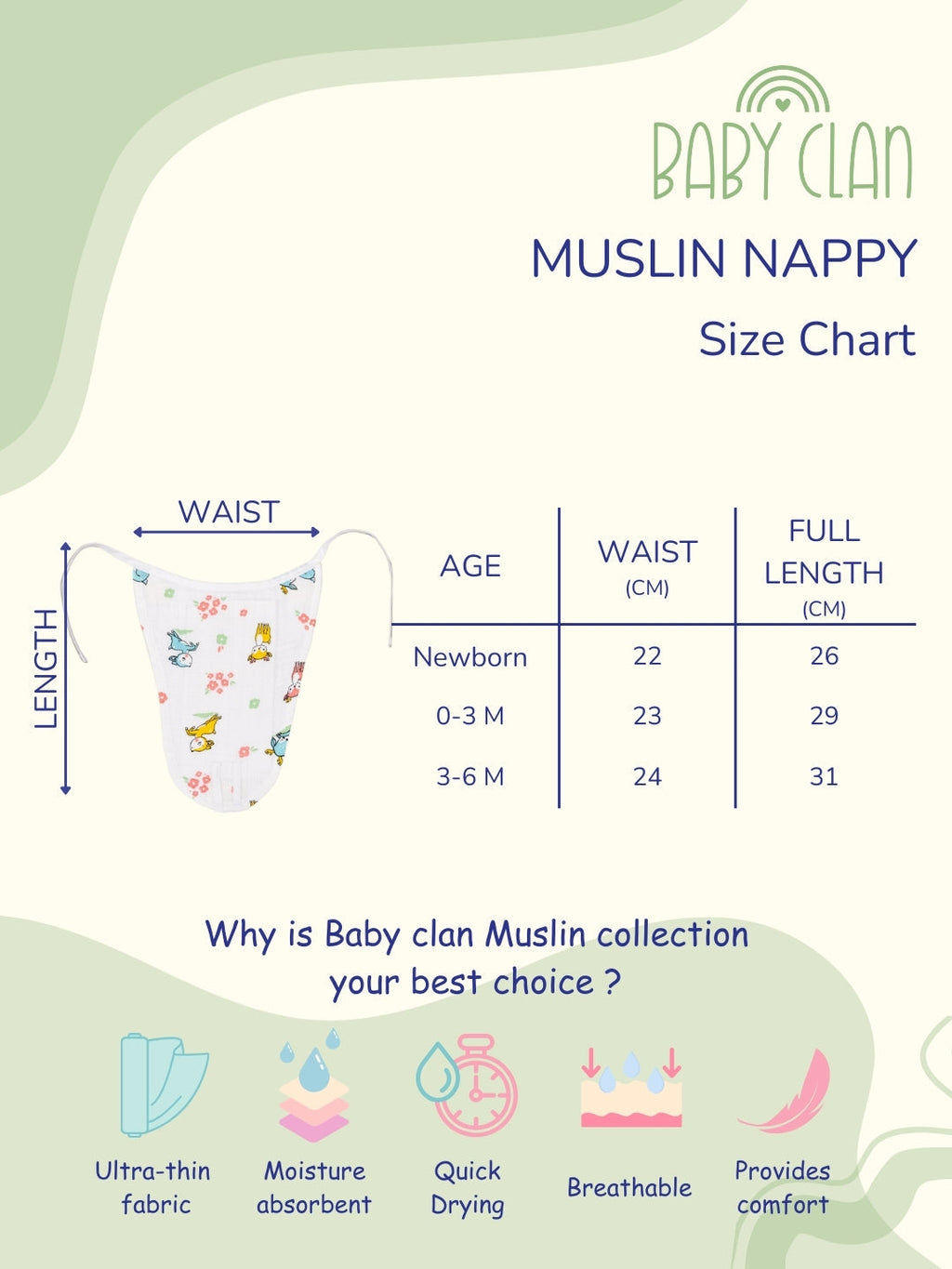 Babyclan Muslin Nappy - (Pack of 5)