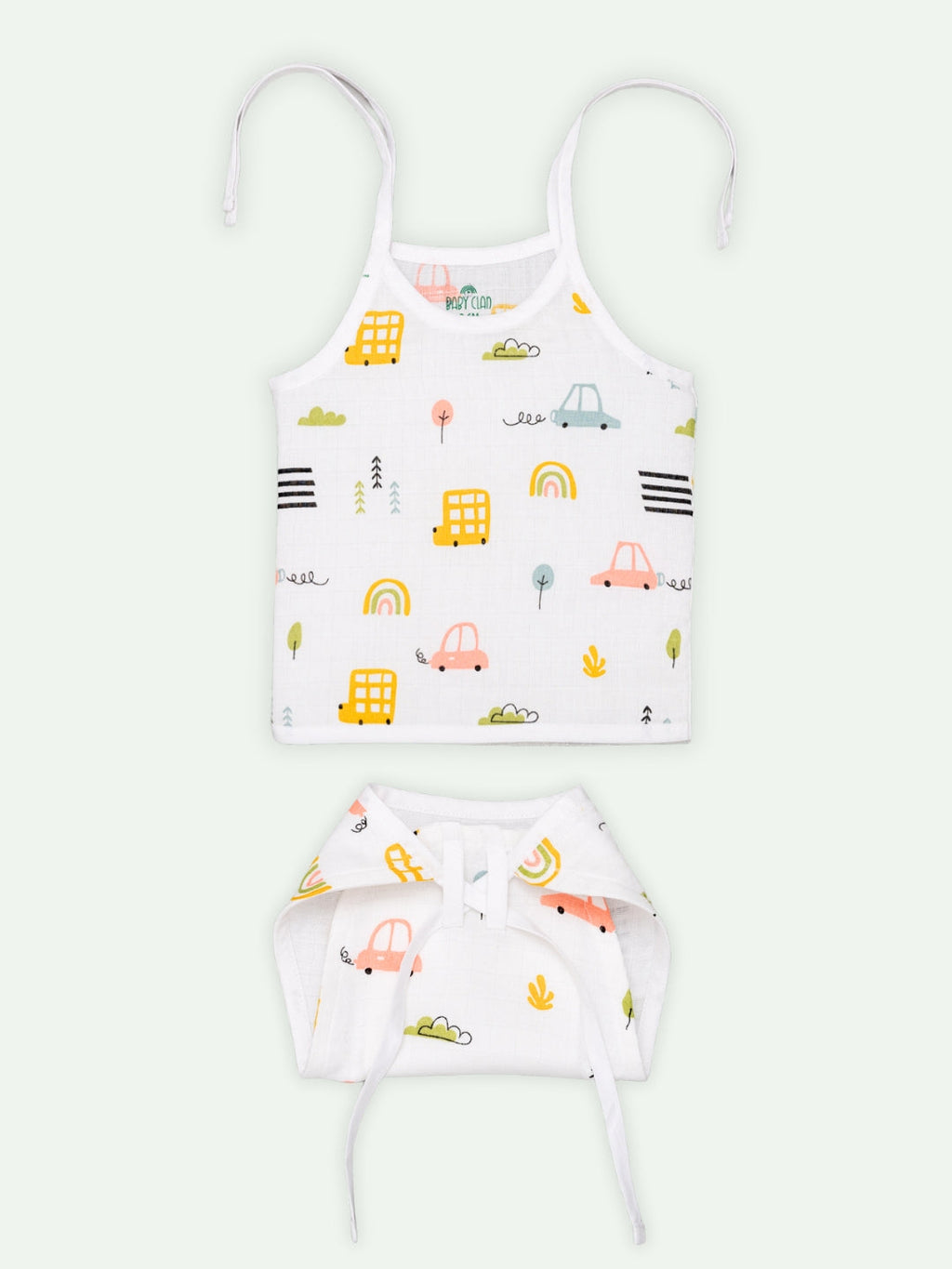 Babyclan Muslin Knotted Jabla Top & Nappy Set - Bus