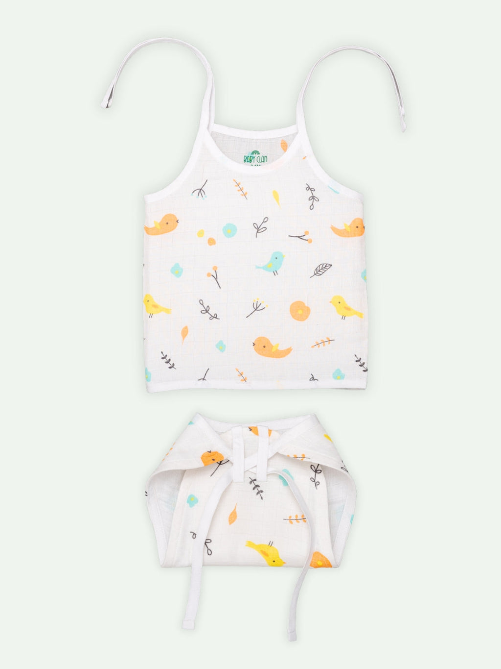 Babyclan Muslin Knotted Jabla Top & Nappy Set - Bird