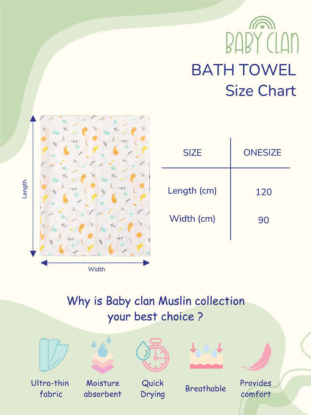 Babyclan Muslin Bath Towel | Soft, Lightweight & Gentle on Skin