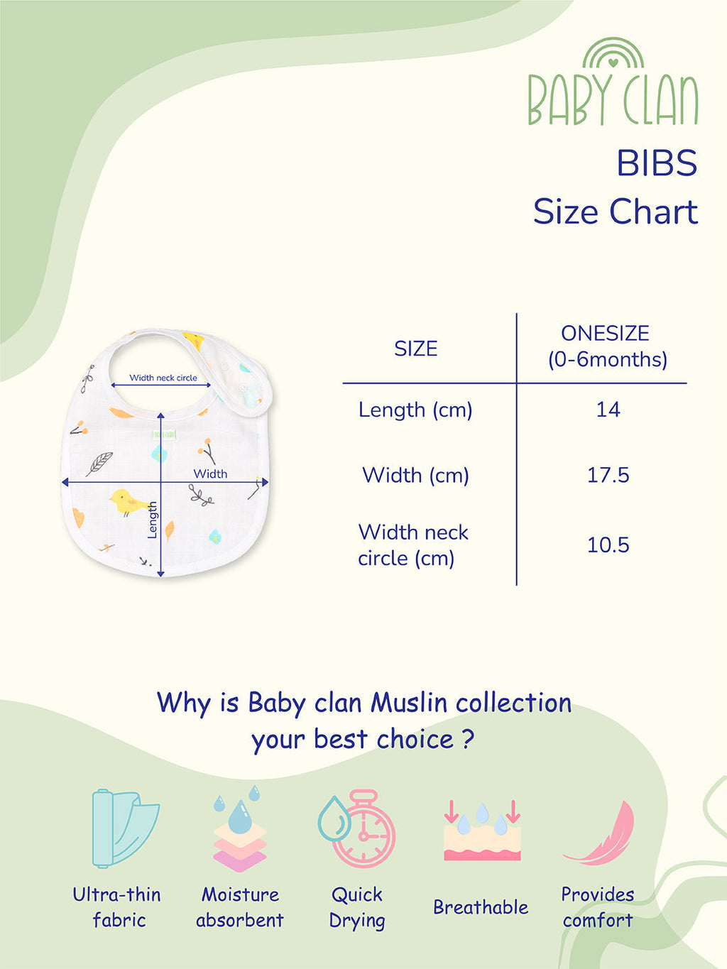 Babyclan Muslin Bib | Soft, Absorbent & Gentle for Feeding Time