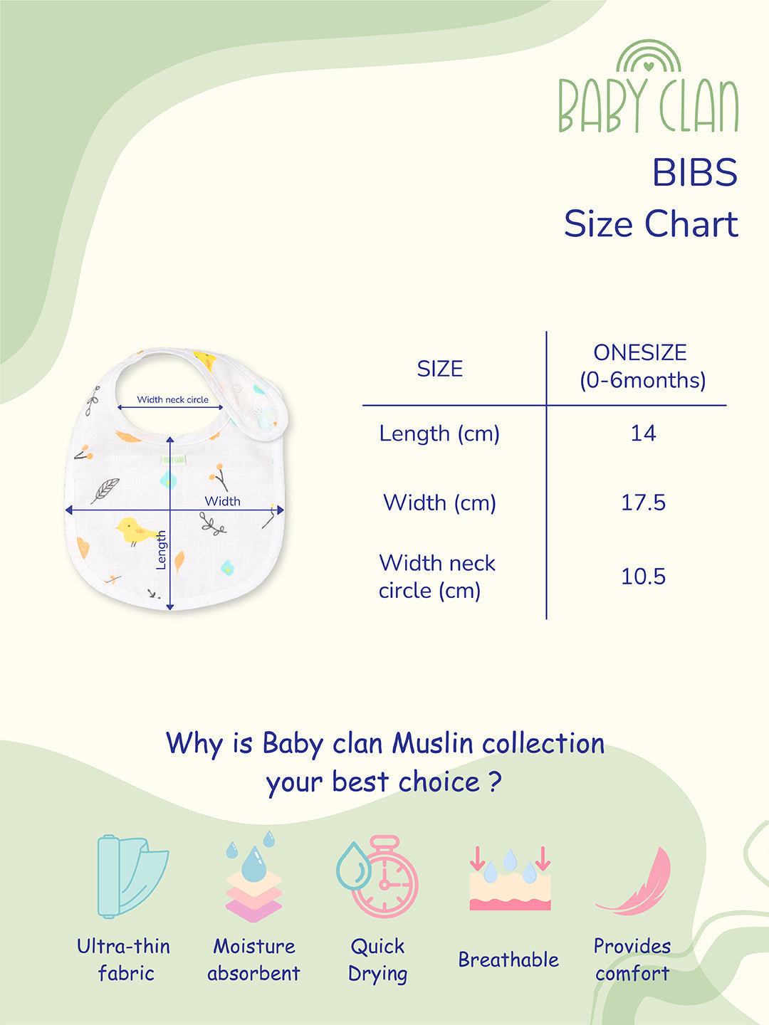 Babyclan Muslin Bib | Soft, Absorbent & Gentle for Feeding Time