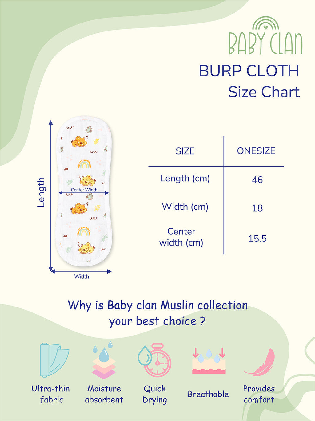 Babyclan Muslin Burp Cloth - Pack of 2 | Soft, Absorbent & Gentle for Newborns