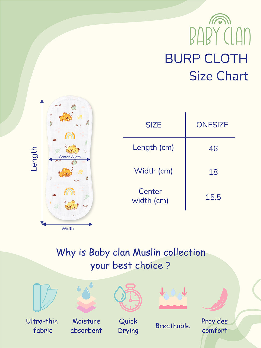 Babyclan Muslin Burp Cloth - Pack of 2 | Soft, Absorbent & Gentle for Newborns