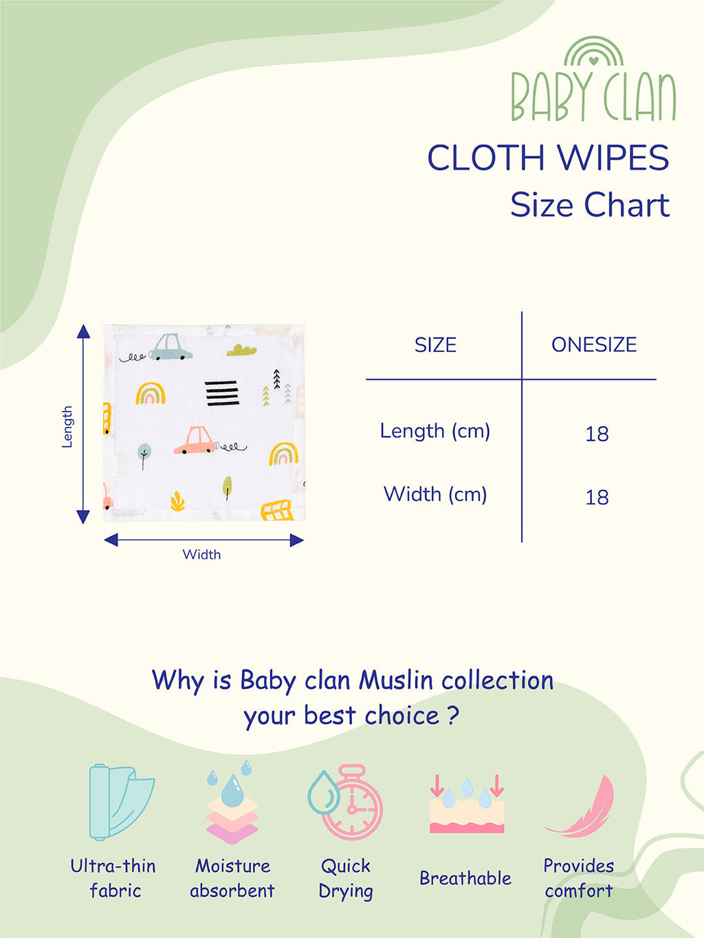Babyclan Muslin Cloth Wipes - Pack of 4 | Soft, Reusable & Gentle on Baby's Skin