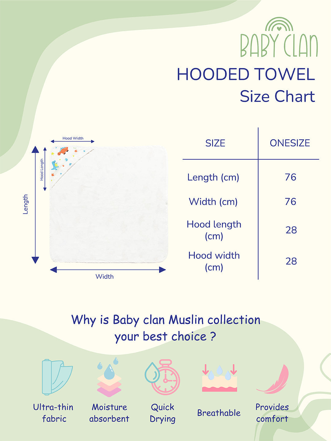 Babyclan Muslin Hooded Terry Towel | Soft Muslin & Absorbent Terry
