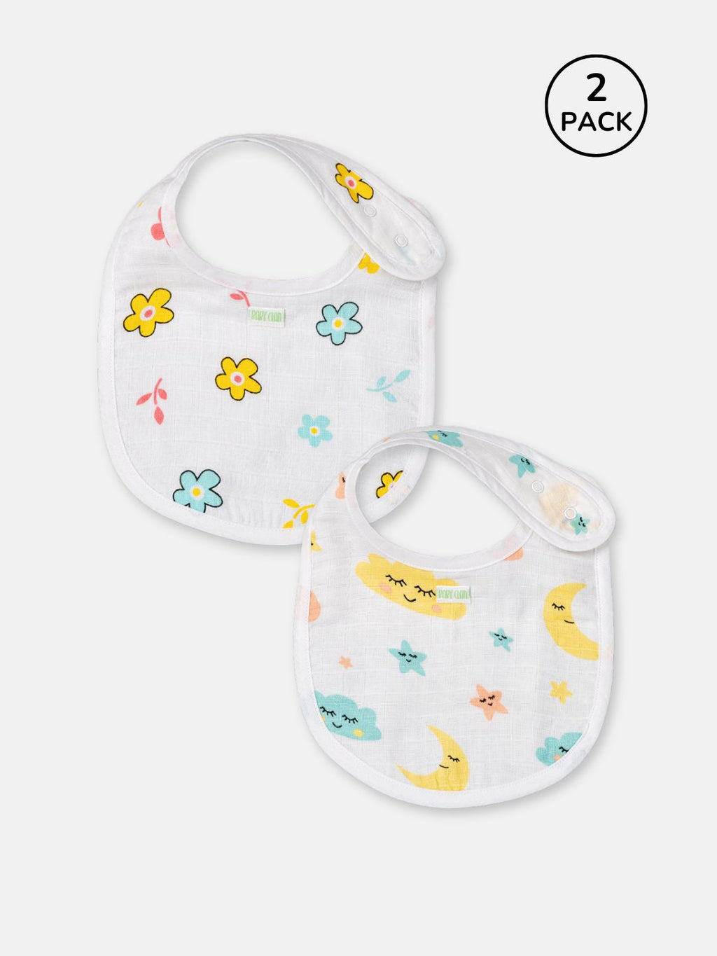 Babyclan Muslin Bibs - Pack of 2 | Soft, Absorbent & Gentle for Feeding Time