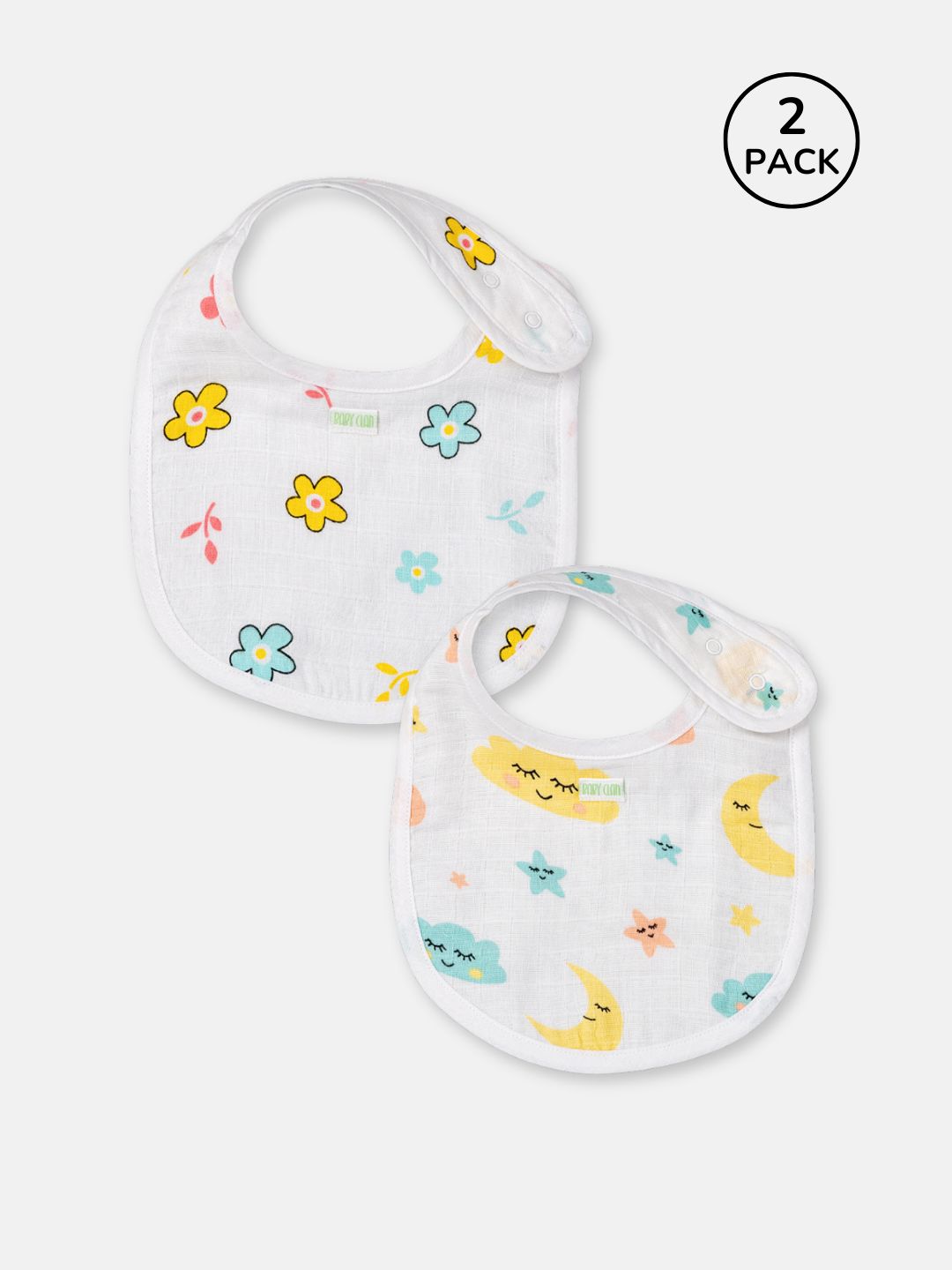 Babyclan Muslin Bibs - Pack of 2 | Soft, Absorbent & Gentle for Feeding Time