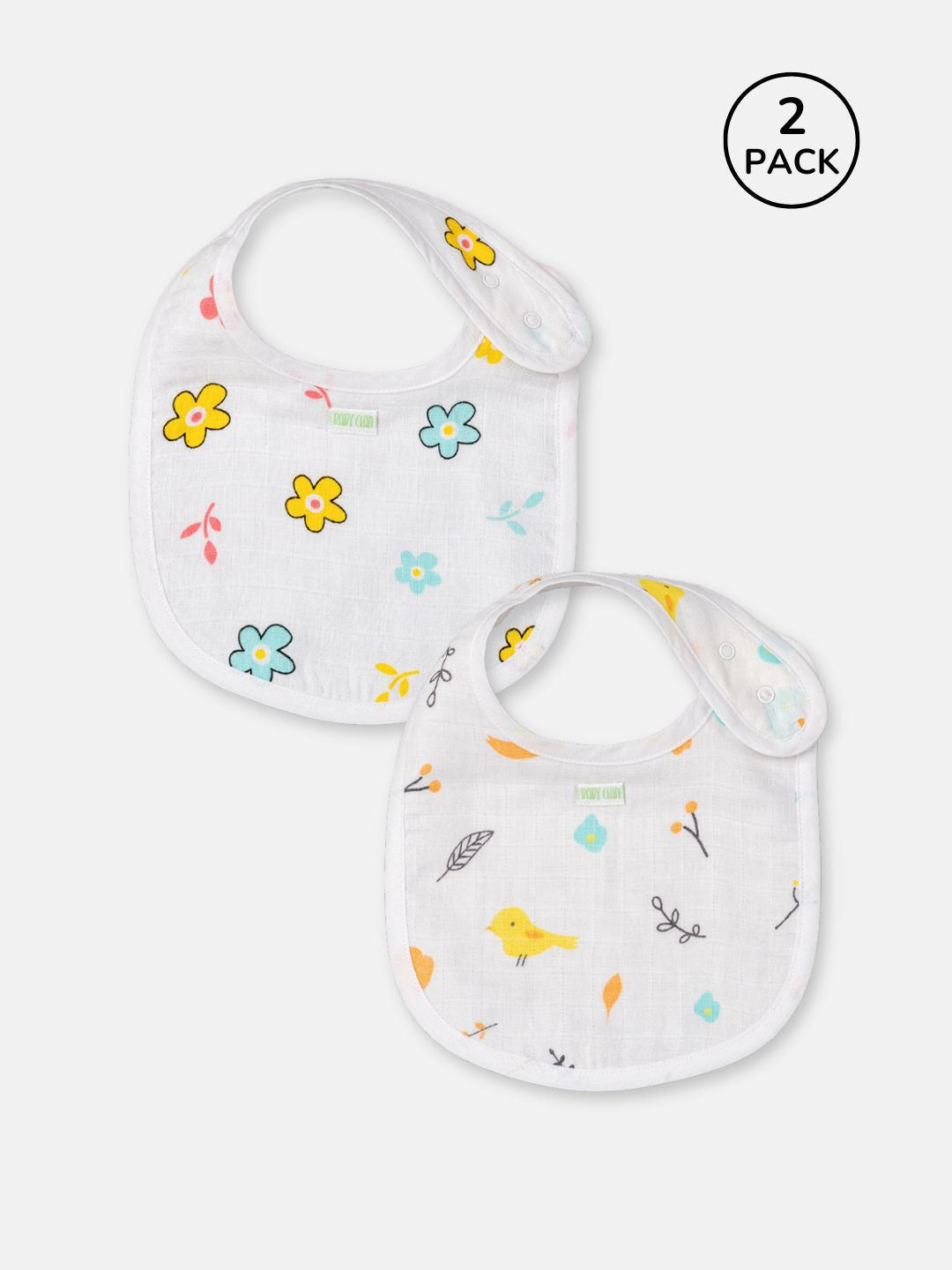 Babyclan Muslin Bibs - Pack of 2 | Soft, Absorbent & Gentle for Feeding Time