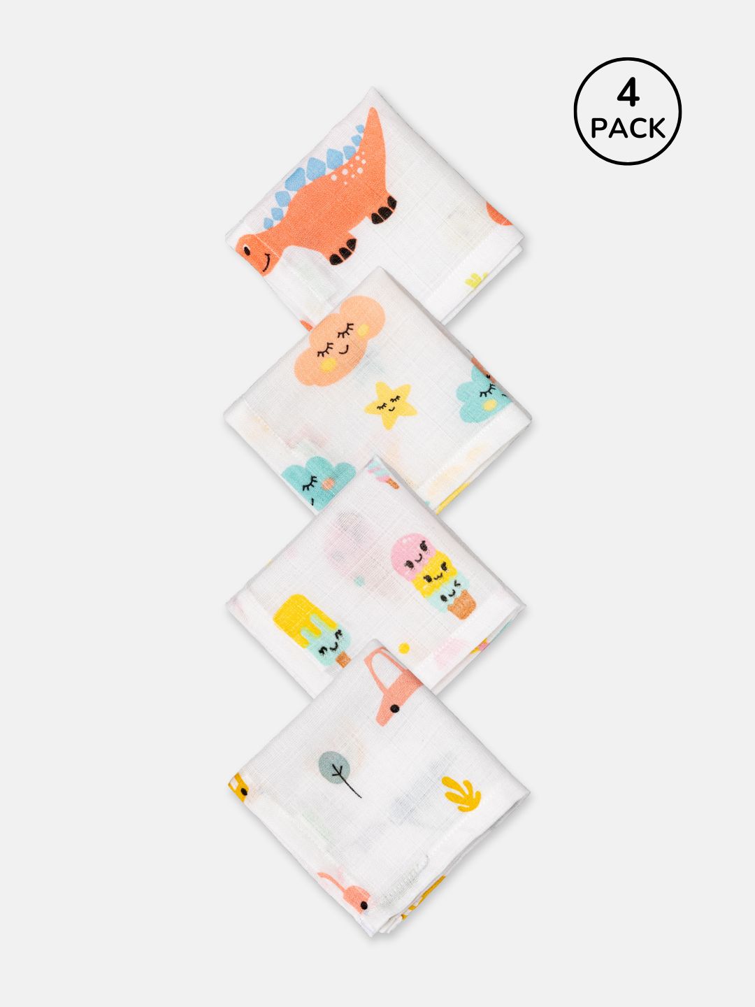 Babyclan Muslin Cloth Wipes - Pack of 4 | Soft, Reusable & Gentle on Baby's Skin