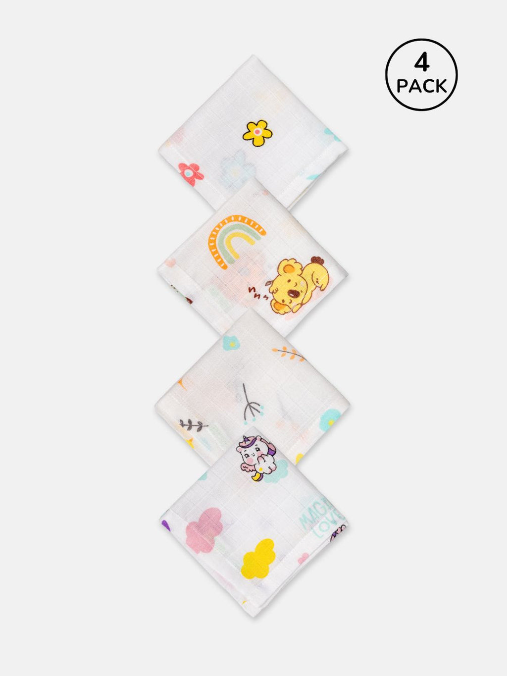 Babyclan Muslin Cloth Wipes - Pack of 4 | Soft, Reusable & Gentle on Baby's Skin