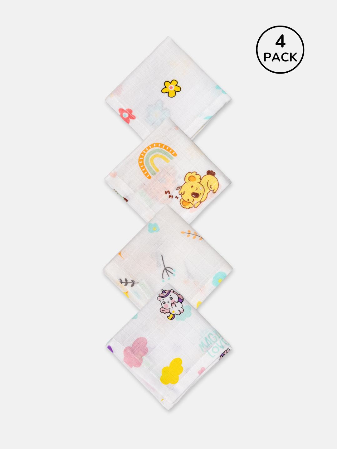 Babyclan Muslin Cloth Wipes - Pack of 4 | Soft, Reusable & Gentle on Baby's Skin