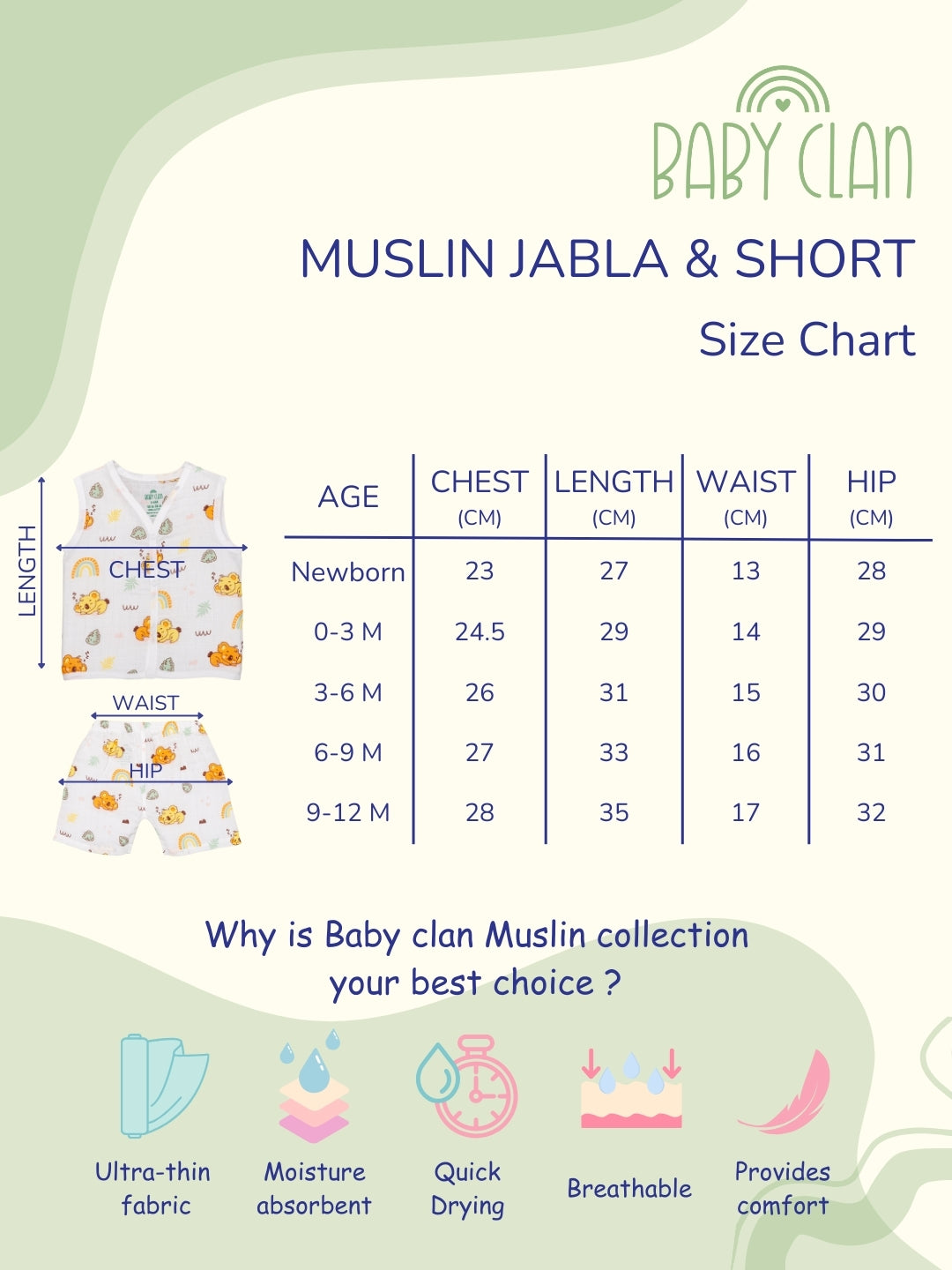 Babyclan Muslin Front Open Jabla Top & Shorts Set - Ice Cream