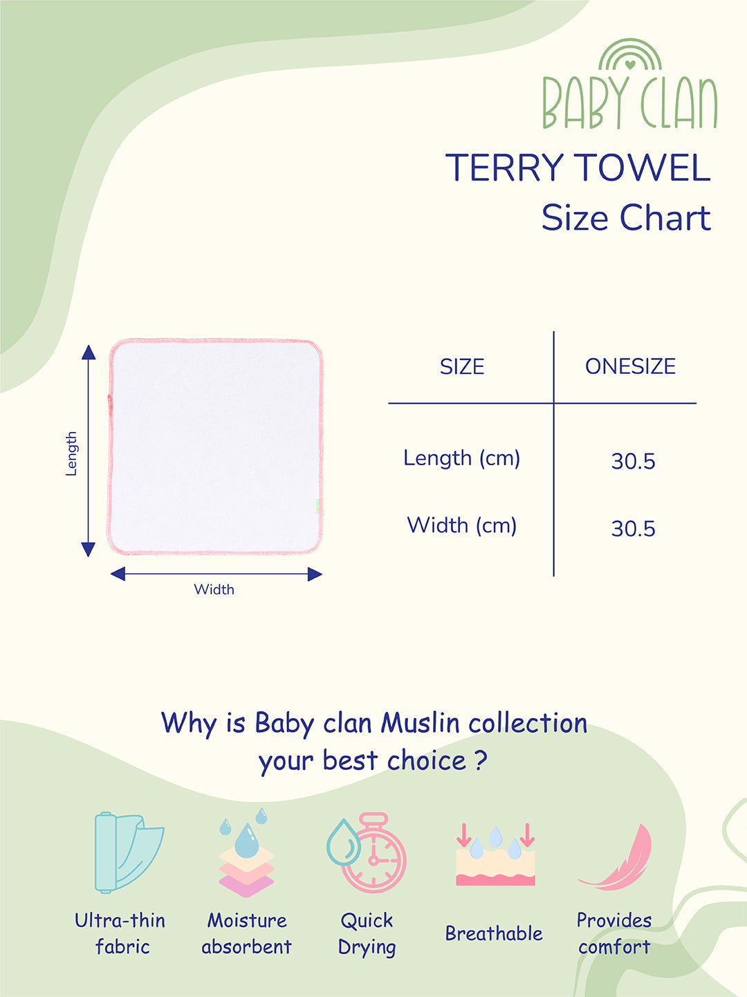 Babyclan Muslin Terry Towel - Pack of 4 | Soft Muslin & Absorbent Terry for Newborns